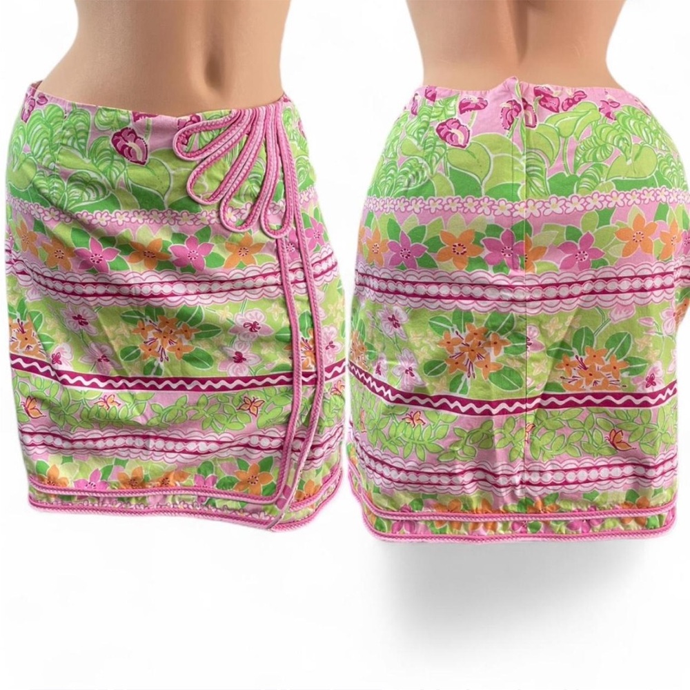 Lilly Pulitzer Embroidered Skirt Pink Green White A-Line Size 4
